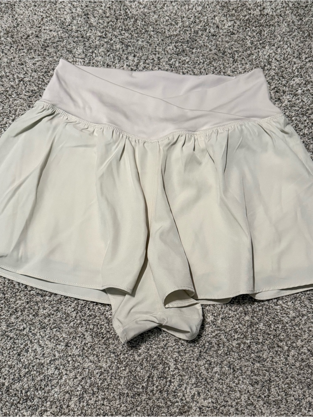 Women's Light Cream Athletic Skort Shorts with Folded Waistband